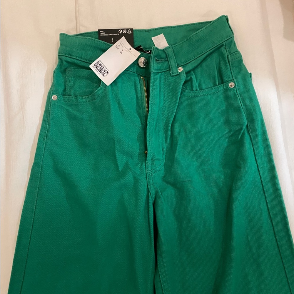 H&M Wide Leg Twill Pants Green New Size 2
